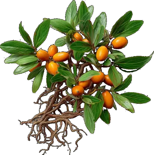 Iboga plant with roots and berries